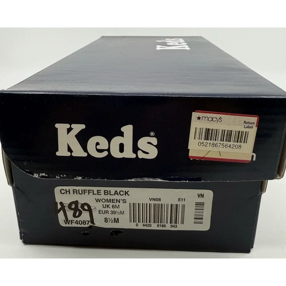 Keds Women's Black Ruffle Champion Shoes Slip On Sz 8.5 NIB